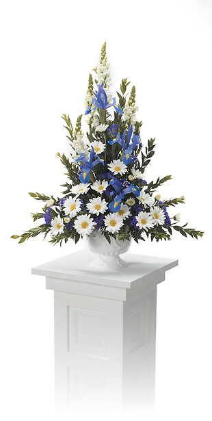Blue Iris and Daisy Funeral Basket