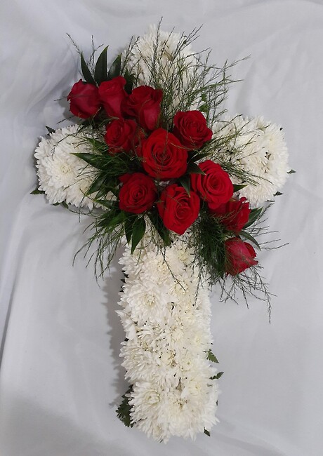 White Cross with Red Roses