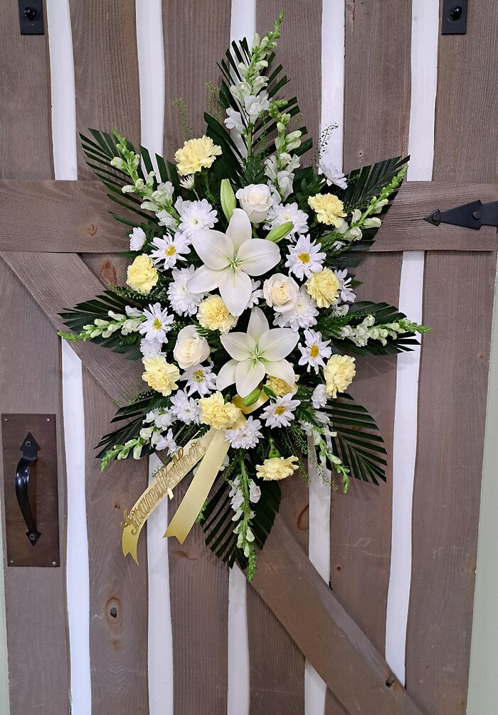 Standing Spray in White with Touches of Yellow and Cream