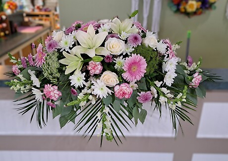 Pink and White Casket Spray
