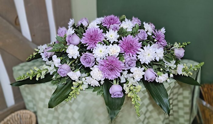 White & Lavender Casket Spray